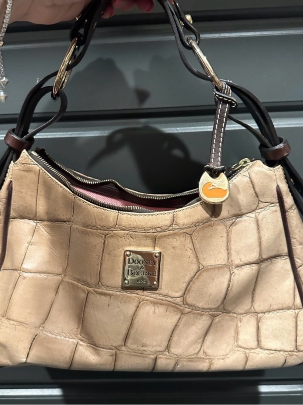 Dooney & Bourke Beige Croc-Embossed Leather Shoulder Bag